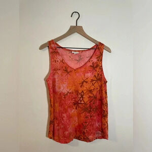 J. Jill Love Linen Orange/Red Tropical Palm Sleeveless Top Shirt Small